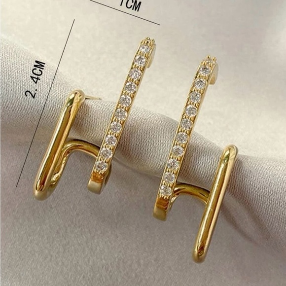 COPY - Rhinestone Gold Cuff Earrings - Picture 3 of 3